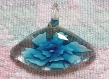Handcrafted Clear with Blue & White Floral Murano Style Glass Pendant