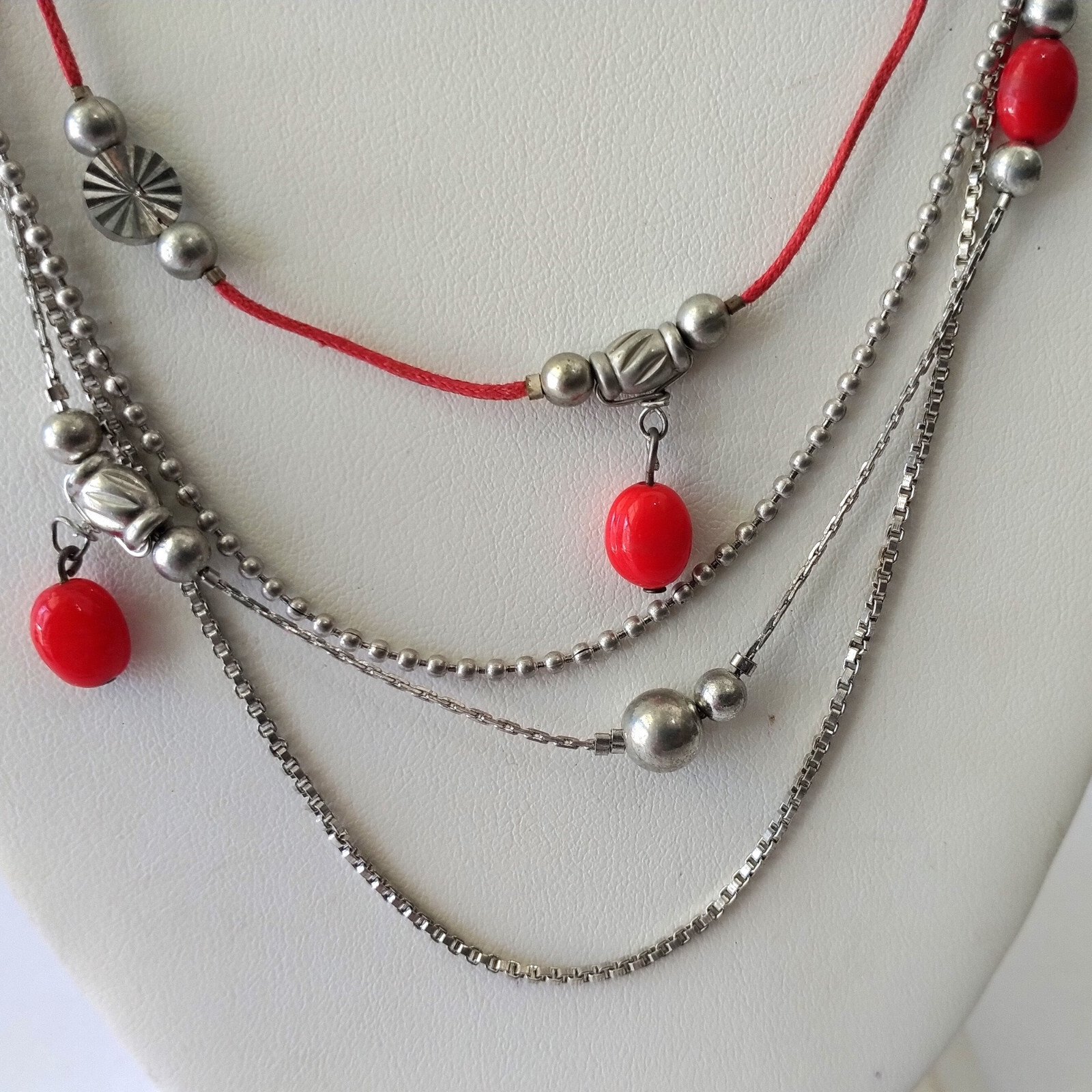 Long Layered Silver Multi Chains and Stationed Re… - image 4