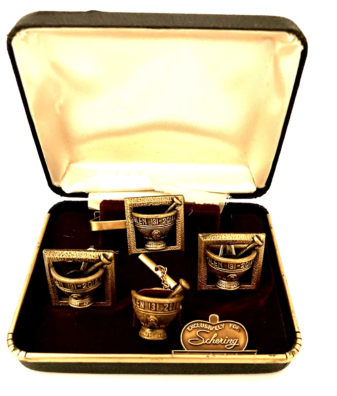 Pharmacy Vintage Apothecary Mortar & Pestle Cufflinks Tietac & Tie Clip Set