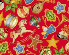 FAT QUARTER FABRIC  O TANNENBAUM VINTAGE CHRISTMAS ORNAMENTS  QUILTING TREASURES