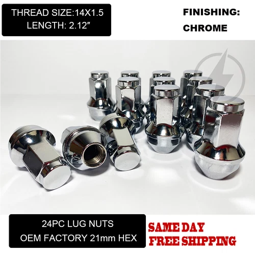 FIT FORD F-150 2015-2020 OEM REPLACEMNT SOLID LUG NUTS 14X1.5 THREAD CHROME 24PC