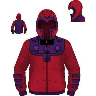 Marvel Comics X-Men Magneto  Mens Zip Up Full Costume Front Hoodie M L XL 2X