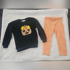 Kensie Girl black pumpkin sweater and orange black polka dot pants size 4T