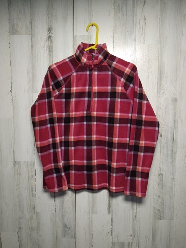 Eddie Bauer Womens Fleece 1/4 Zip Pullover Berry Plaid Red/Pink Medium