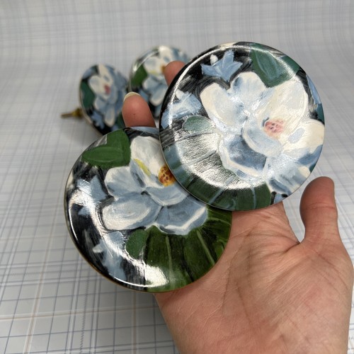 Juego de 4 perillas de gres pintadas a mano floral Anthropologie Anais - Imagen 7 de 9
