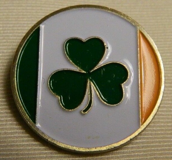 Ireland Flag Irish Lucky Shamrock Clover Golf Ball Marker With