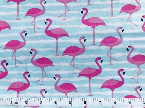 Pink Flamingos on Blue Stripes Quilt Fabric - Fat Quarter - Picture 3 of 3