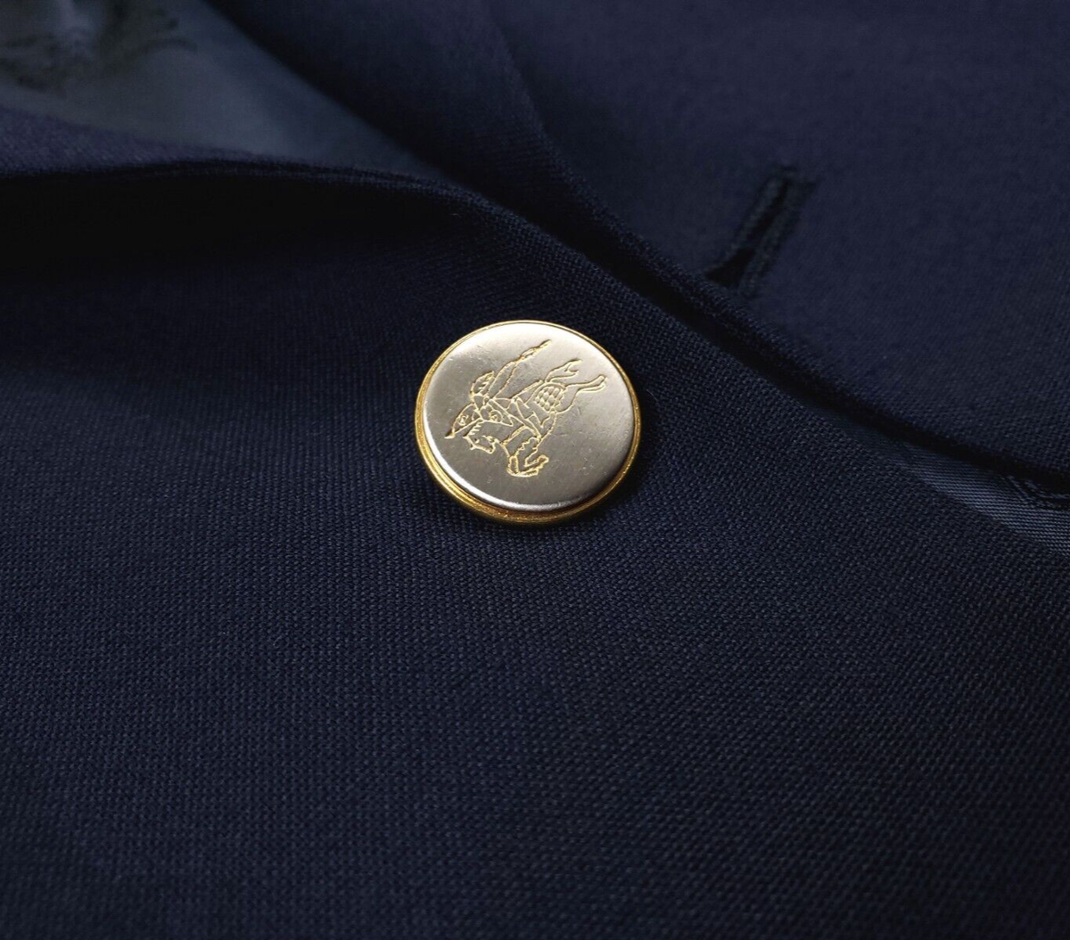 Burberry 46L Gold Logo Button Blazer Navy Blue VTG | eBay