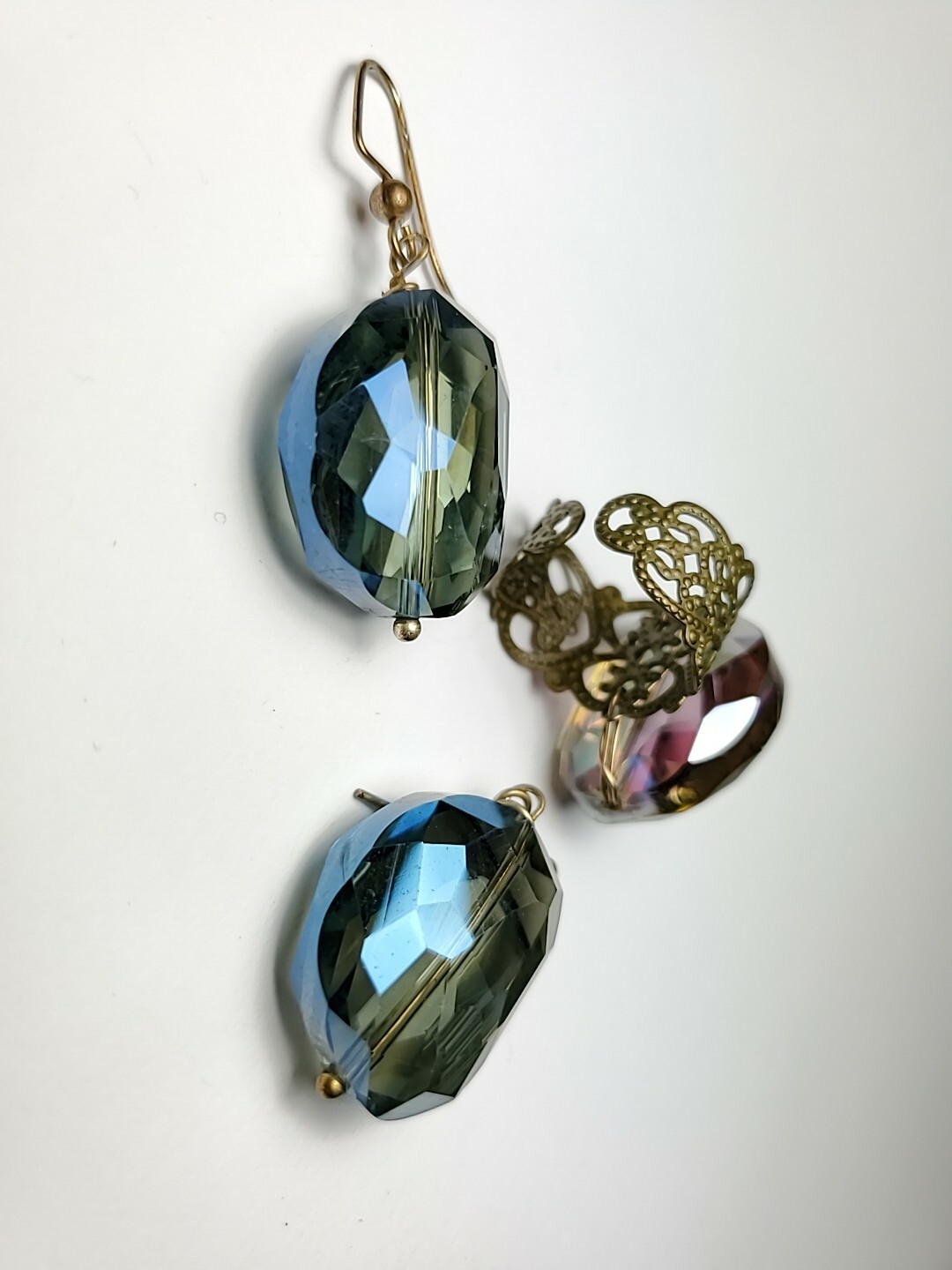 Antique Multiple Colored Earrings / Ring Fashion … - image 1