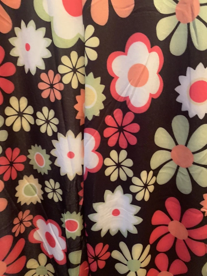 Pantalones Hippie Retro 1960S 1970S Negro Con Flores Campana Parte Inferior Foto 3 de 4