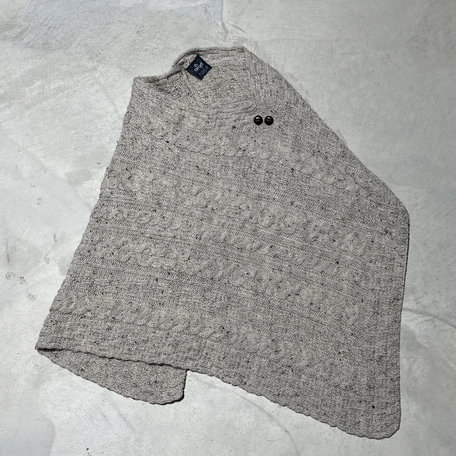 Aran Cable Knit Wool Poncho Irish Cape Made in Ireland One Size Sweater Pullover