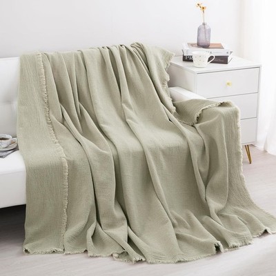 HOMBYS 88''x92'' Soft Linen Oversized Queen Bed Blanket - Flax Beige *NEW IN BOX*