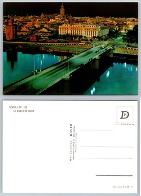 Vintage SEVILLA Spain Night View Postcard c.1969 - Giralda & Guadalquivir