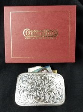 CRUMRINE Belt Buckle Heavy Silver Plate on Jewelers Bronze Scroll  NEW - NOS 