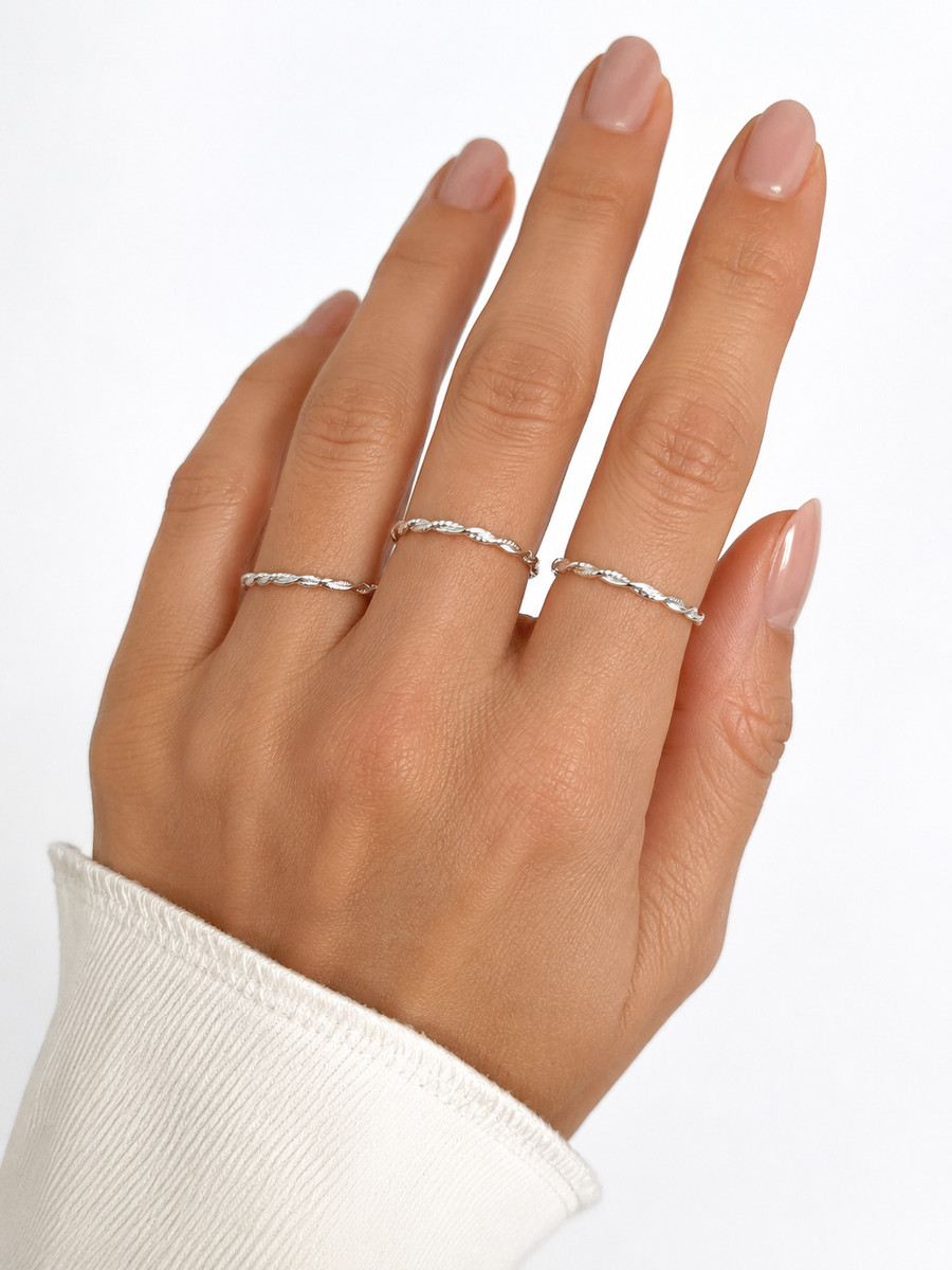 925 Sterling Silver Twisted Rope Stackable Ring Thin 1mm Band Sizes 5-9 Thailand View 3
