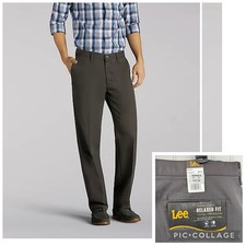 Lee Men's 38x34” Total Freedom Stretch Relaxed Fit Flat Front Pants Charcoal