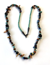 Beautiful Sterling Silver Turquoise Heishi Multicolored Stone Necklace 30"