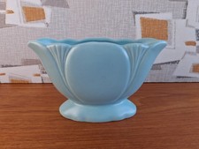 vintage pastel blue Dartmouth Devon Pottery small Mantel Vase w/ hairline crack