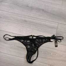 BNWT Ann Summers Black Strappy Crotchless Bonnie G String Thong Size XXL 24-26 