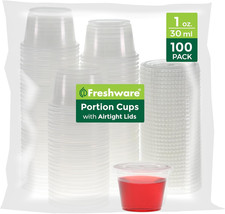 Plastic Portion Cups with Lids 1 Ounce, 100 Sets Disposable Plastic Cups for M