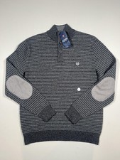 Chaps Sweater Mens Large Gray Charcoal Mock Neck Button Elbow Patch Cotton