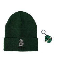 Image of Harry Potter Embroidered Slytherin Crest Beanie and Keychain - Wizarding World