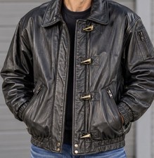 Greg Bell Men Black / Brown Genuine Leather Jacket Men Vtg Bomber Pattern Small