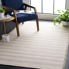 Augustine Collection Accent Rug - 4' x 6', Ivory & Taupe, Cotton Stripe Fring...