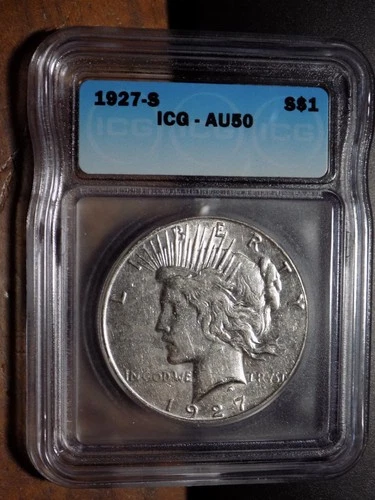 1927-S Peace Silver Dollar - ICG AU50 - Nice AU! - Tough Date in High Grade