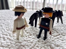 Vintage Playmobil Old Western Town Sheriff Deputy w/ Two Horses 1974