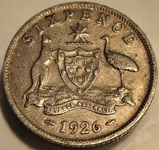 1926 Australia 6 Pence (six pence) Sterling Silver Coin! Cool Vintage Coin!