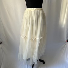 Ivory Mesh Tiered Maxi Skirt Tulle Boho Elastic Waist Fairy Coquette Light Goth