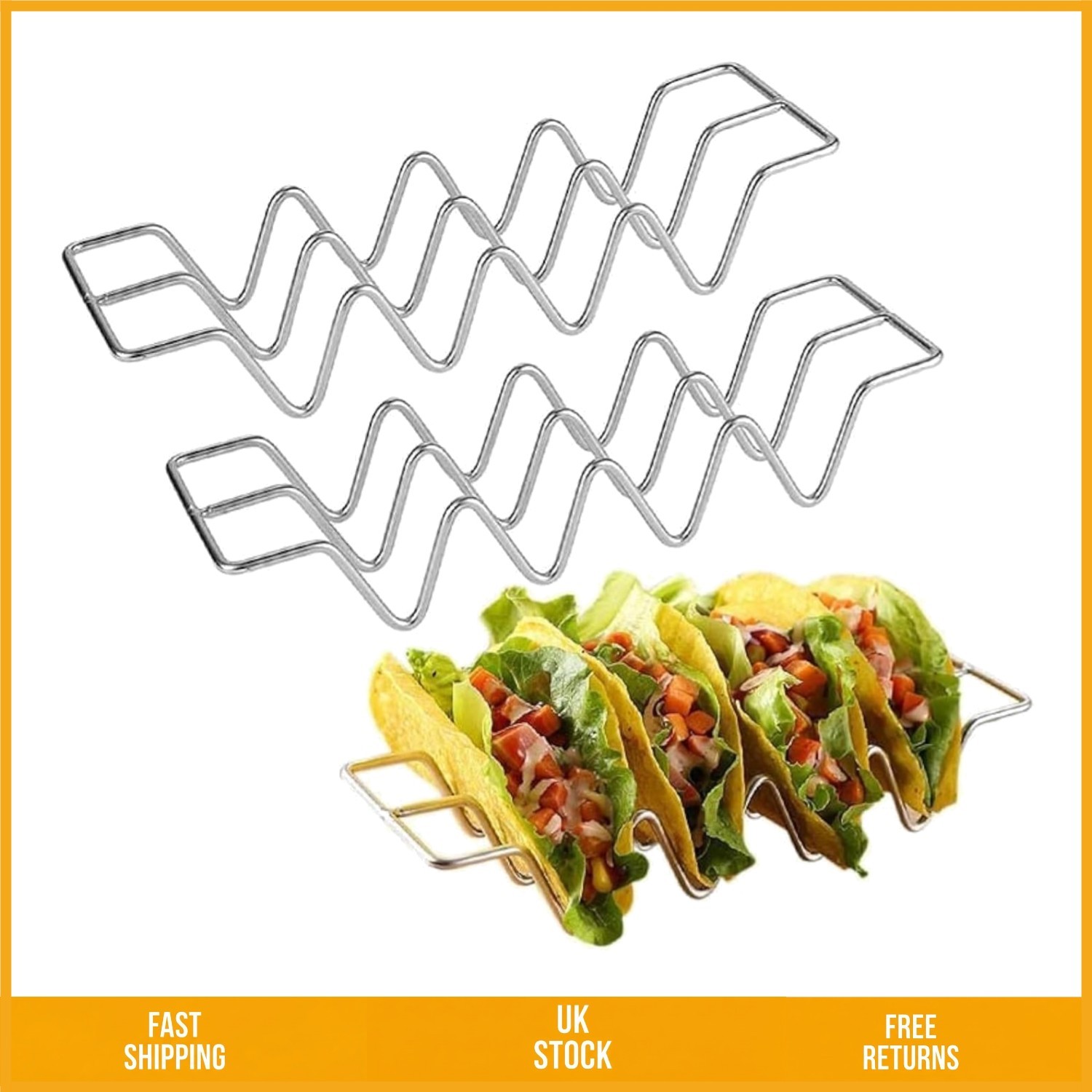 Stainless Steel Taco Holder Stand Tray Set for Hard or Soft Shells 2pk