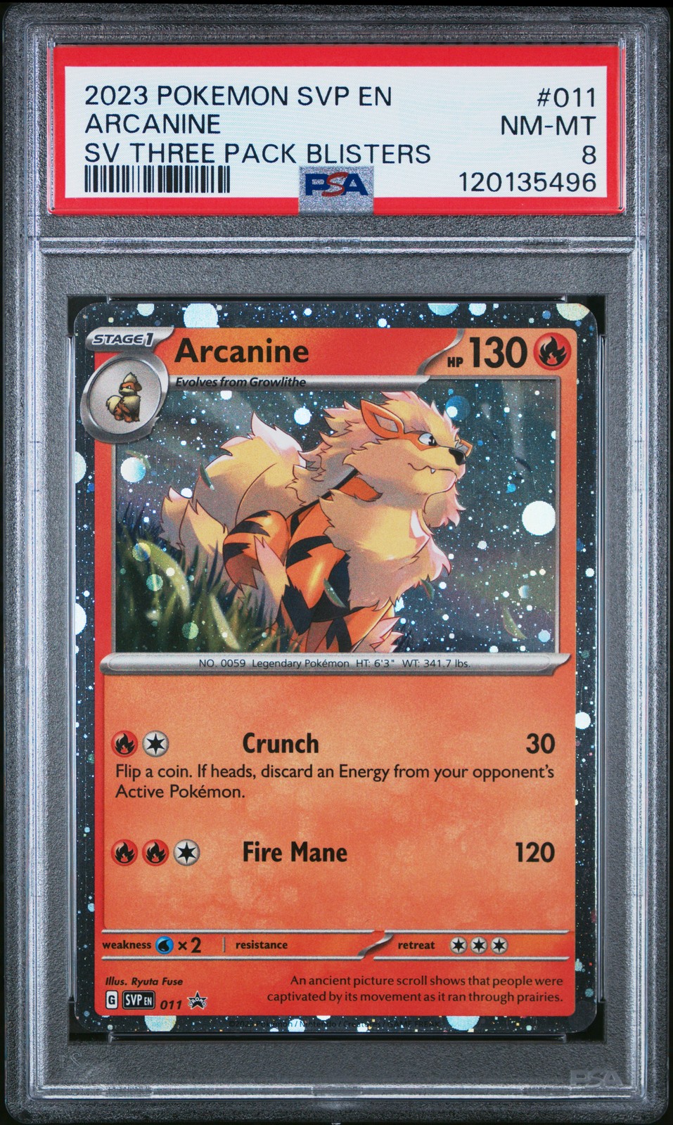 2023 POKEMON SVP EN-SV BLACK STAR PROMO #011 ARCANINE PSA 8