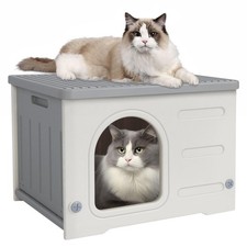 Plastic Cat House for Indoor Outdoor, Weatherproof Outside Cat House for Fera...