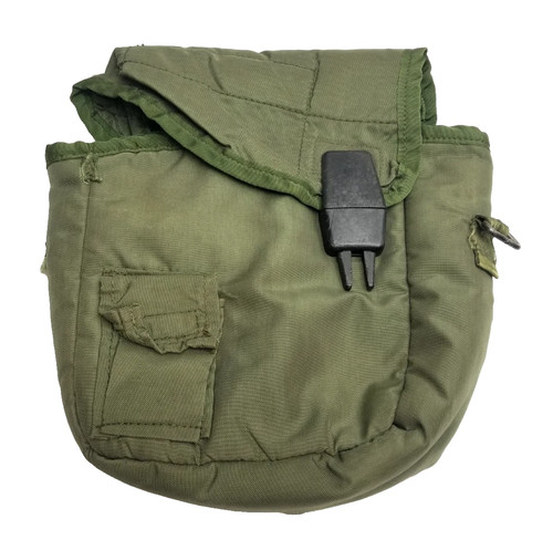 US Military 2 Quart Canteen Cover Pouch Insulated, OD 2 QT w Clips NO STRAP USED