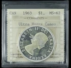 1963 $1 ICCS MS62 *Ultra Heavy Cameo* UHC Canada Silver Dollar Frosty
