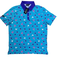 Sunday Swagger Polo Shirt Men’s L Palm Tree Golf Polo Teal Purple Bright NWT