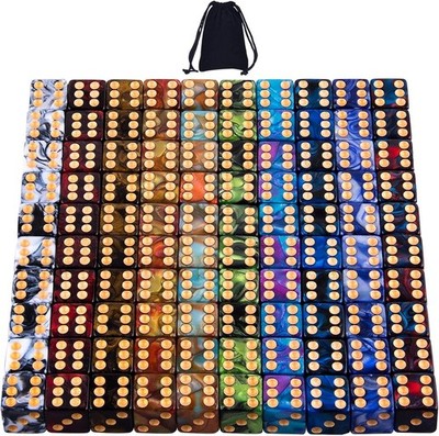100 Pcs 6 Sided Dice Set 10 Two Tone Colors Dice with Gold Pips Square Corner...