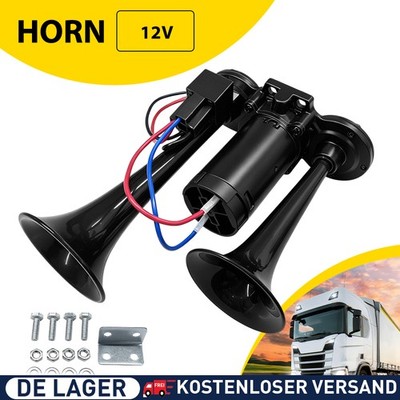 12V LKW Hupe Super Laut Autohupe Mit Kompressor Drucklufthupe Lufthorn Druckluft