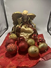#2F-Angel Tree Topper Ceramic Head Hands Wings Gold And Christmas Tree Toys