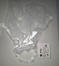 Girls First Communion Veil White Floral Crown w Pearls Rhinestones Headpiece NWT