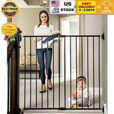 Easy Swing Stairway and Hallway Walk Through Baby Gate Pet Dog Fence Door Black