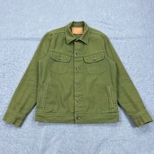Taylor Stitch The Long Haul Jacket Men's 36 Green Herringbone Button Up Trucker