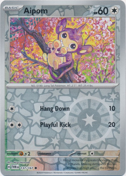 Aipom - 137/167 - Common - Reverse Holo - Near Mint - Scarlet & Violet - Twiligh