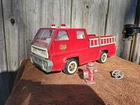 Vtg TONKA Fire Truck - Vintage Red Pressed Steel Toy Ladder,Hydrant Pumper