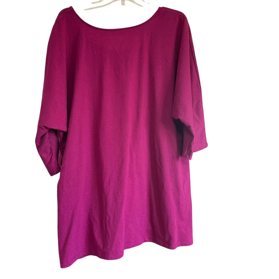 Blusa túnica mujer Roamans talla 2X Plus rosa fucsia manga 3/4 lentejuelas Foto 2 de 4