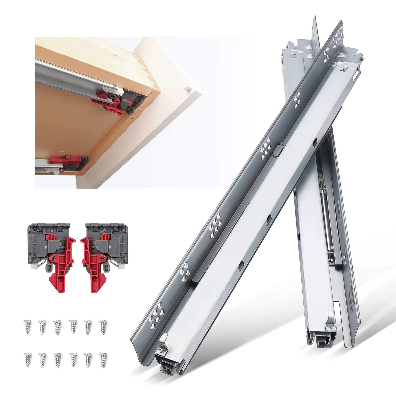 10 Pairs 21 Inch Undermount Drawer Slides, Self Soft Close F