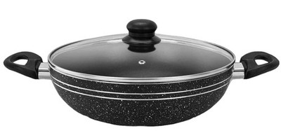 3er Set Antihaft Induktion Wok Pfanne mit Glasdeckel Tiefgaren Kadai 24/28/30cm