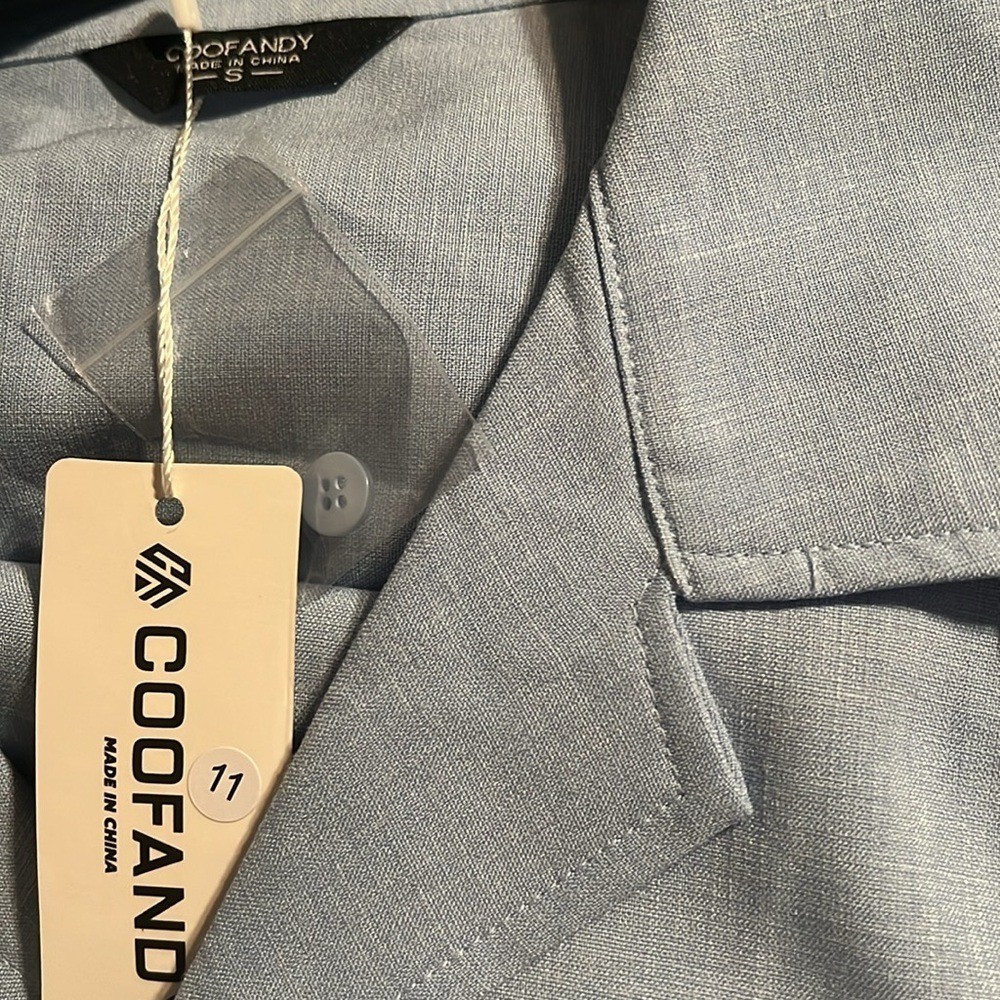 Coofandy Mens 2 Piece Linen Set Button Down Shirt and Pants Clear Blue Small image 7